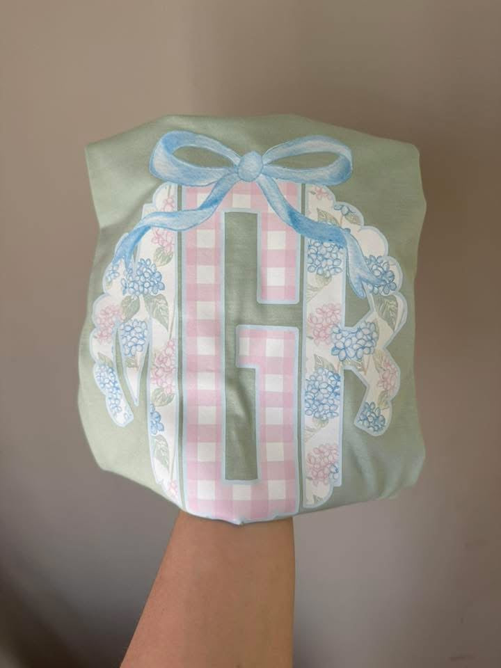 Gingham and Hydrangeas Grandmillienal Style Monogram